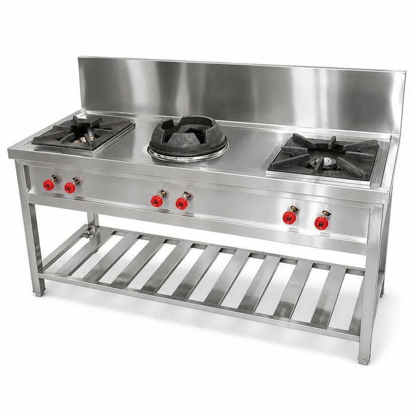 Three Burner Range – 2 Square + 1 Round - Modern Kitchen Equipments Balkampet